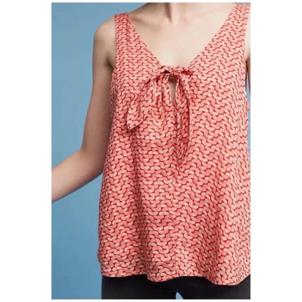 Maeve Pink Tank Top with Bow Tie Front and V-Neckline size medium babydoll top